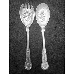 1940s William Adams Sheffield England Silver Plated Salad Spoon and Fork Set